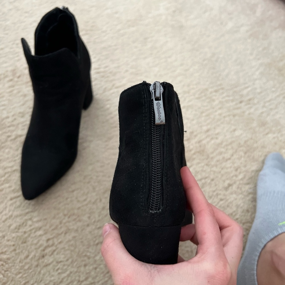 Black suede heeled booties meeBoo size 8 - Picture 4 of 7